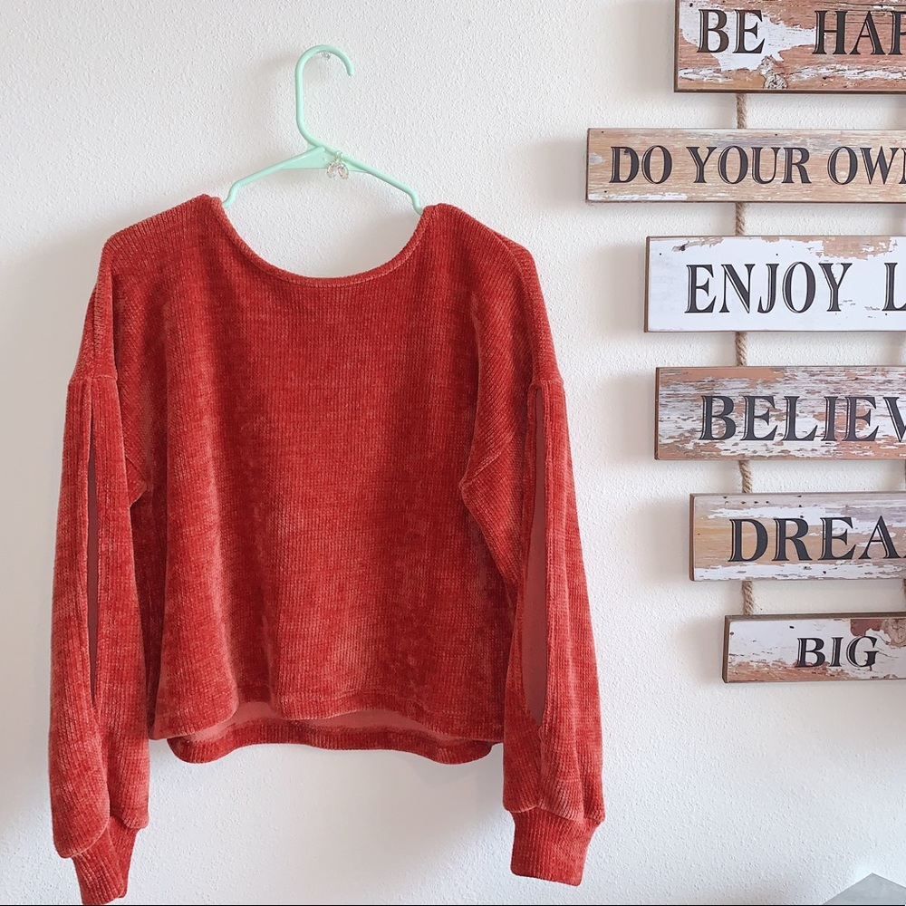 cute rustic red long sleeve with slits!!